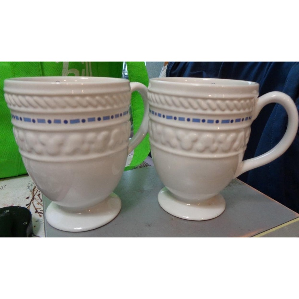 Disney Gourmet Mickey Mouse White Embossed Pedestal Footed Mugs - Set of 2 *